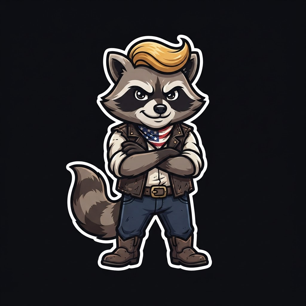 MAGAbandit mascot — a masked bandit raccoon with a golden comb-over
